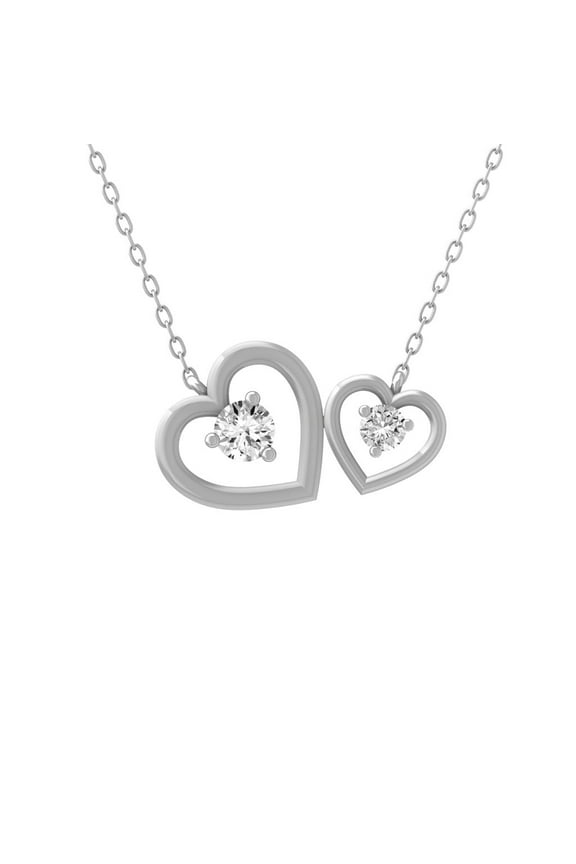 FINE JEWELRY 925 Sterling Silver Round-shape Lab Grown Diamond Twins Hearts Pendant Necklace (1/4 cttw, D-F Color, VS1 Clarity) 18"