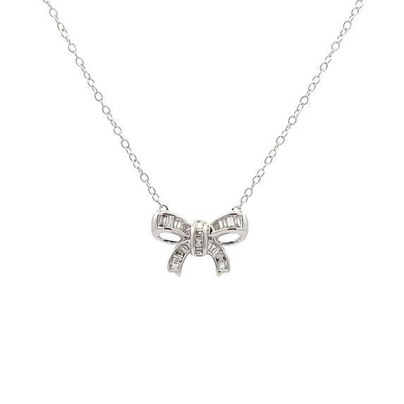 ARAIYA FINE JEWELRY 925 Sterling Silver Trapezoid-shape Lab Grown Diamond Bow Knot Pendant Necklace (1/5 cttw, D-F Color, VS1 Clarity) 18"