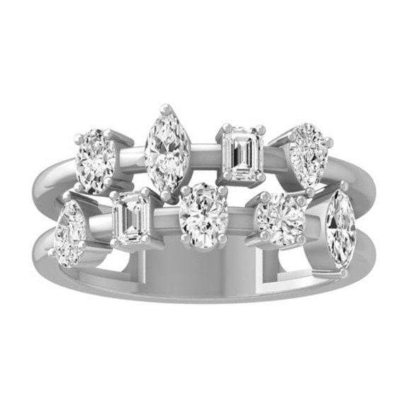 ARAIYA FINE JEWELRY PEAR Sterling Silver Lab-Grown Emerald, Oval and marquise-shape Diamond Fashion Band Ring (1 Cttw, D-F Color, VS1 Clarity) Size 5.5