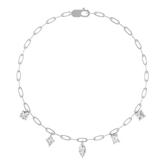 ARAIYA FINE JEWELRY Sterling Silver Asscher, Emerald and Round-Shape Lab-Grown Diamond Link Pendant with Silver Cable Chain Necklace (2 1/2 cttw, D-F Color, VS1 Clarity)18"