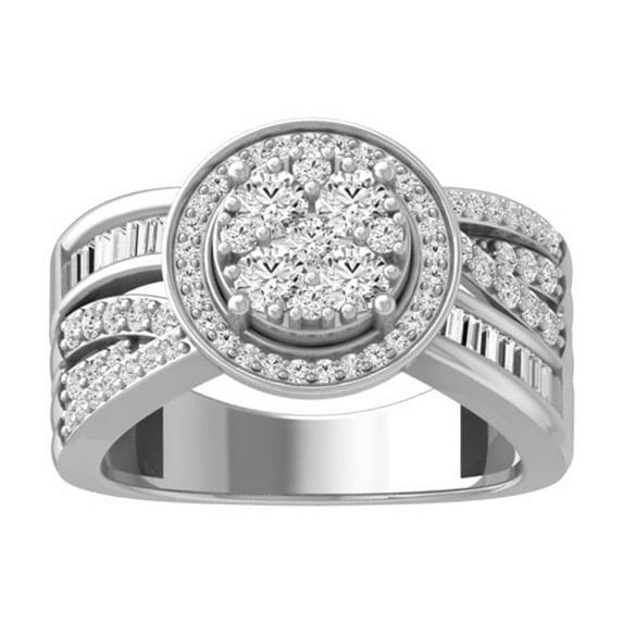 ARAIYA FINE JEWELRY Sterling Silver Baguette and Round Diamond Cluster Engagement Ring (1 cttw, I2-I3 Clarity, I-J Color) Size 10