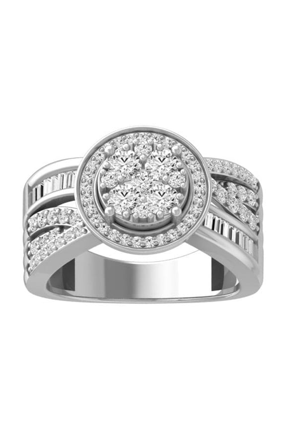 FINE JEWELRY Sterling Silver Baguette and Round Lab Grown Diamond Cluster Engagement Ring (1 cttw, VS1 Clarity, D-F Color) Size 6