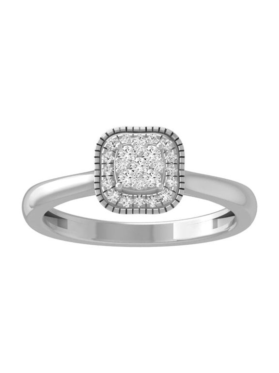 FINE JEWELRY Sterling Silver Cluster Diamond Engagement Ring (1/4 cttw, I-J Color, I2-I3 Clarity) Size 7