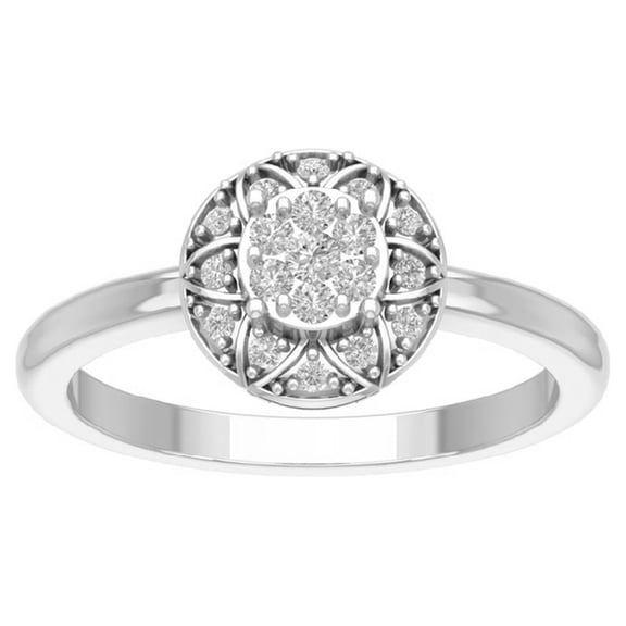 ARAIYA FINE JEWELRY Sterling Silver Cluster Lab Grown Diamond Halo Band Ring (1/4 cttw, D-F Color, VS Clarity), Size 7.5