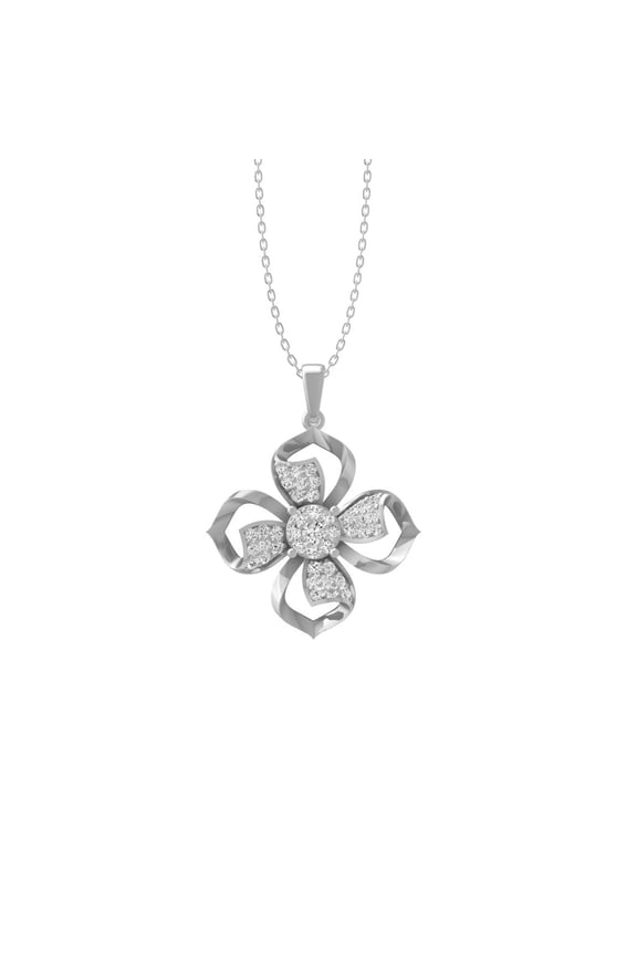 Fine Jewelry Sterling Silver Diamond Flower Pendant with Silver Cable Chain Necklace (1/4 cttw, I2-I3 Clarity, I-J Color) 18inch | Metal Weight :2.374 gram