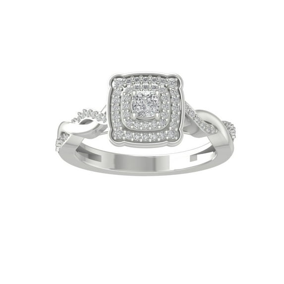 ARAIYA FINE JEWELRY Sterling Silver Diamond Halo Engagement Ring (1/2 cttw, I-J Color, I2-I3 Clarity) Size 6.5