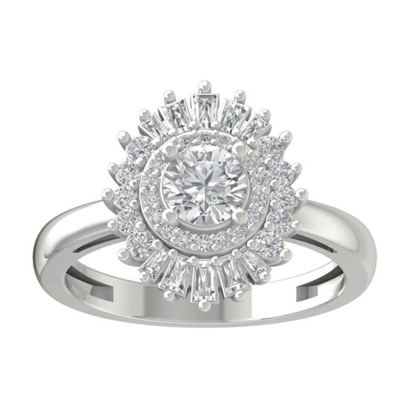 ARAIYA FINE JEWELRY Sterling Silver Diamond Halo Engagement Ring (1 cttw, I-J Color, I2-I3 Clarity) Size 5.5