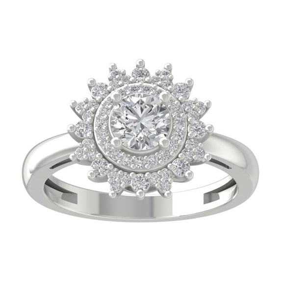 ARAIYA FINE JEWELRY Sterling Silver Diamond Halo Engagement Ring (1 cttw, I-J Color, I2-I3 Clarity) Size 8