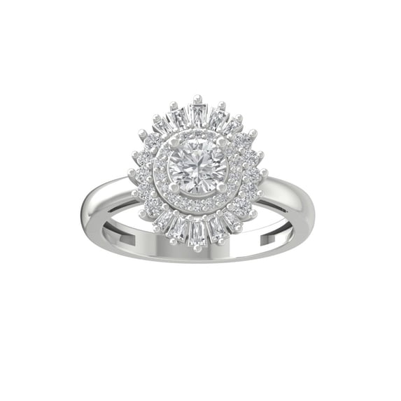 ARAIYA FINE JEWELRY Sterling Silver Diamond Halo Engagement Ring (1 cttw, I-J Color, I2-I3 Clarity) Size 8