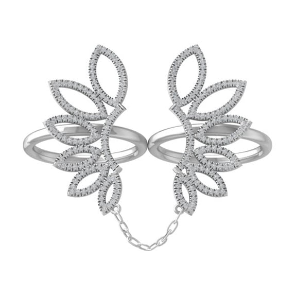 ARAIYA FINE JEWELRY Sterling Silver Diamond Two Band Flower Ring (3/4 cttw, I-J Color, I2-I3 Clarity) Size 6