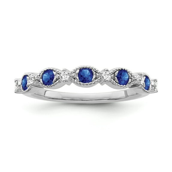 Araiya Fine Jewelry Sterling Sliver Diamond and Blue Sapphire Stackable Eternity Band Ring (1/10 cttw, I-J Color, I2-I3 Clarity) Size 7
