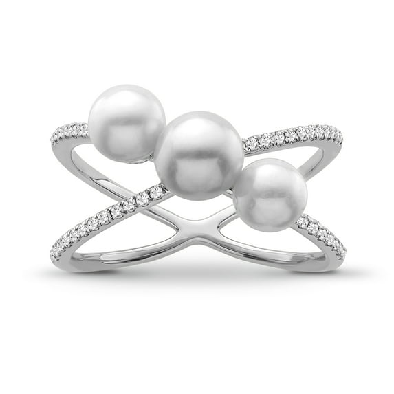 ARAIYA FINE JEWELRY Sterling Silver Diamond and Freshwater Cultured Pearl Band Ring (1/6 cttw, I-J Color, I2-I3 Clarity), Size 8