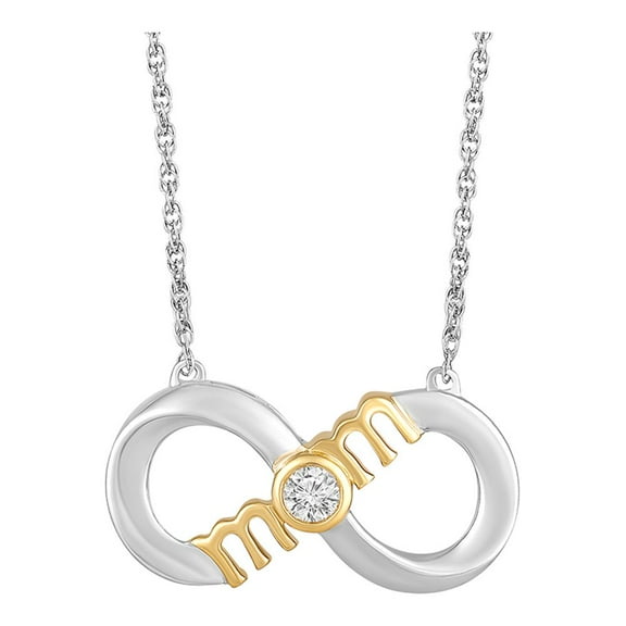 ARAIYA FINE JEWELRY Sterling Silver Gold Plated Lab Grown Diamond Mom Infinity Pendant with Silver Rope Chain Necklace (1/10 cttw, E-F Color, VS1 Clarity), 18" for Women