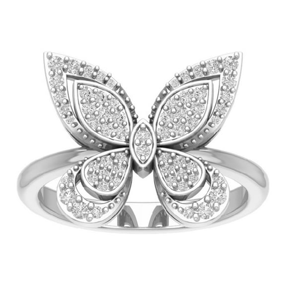 Araiya Fine Jewelry 925 Sterling Silver Round-shape Lab Grown Diamond Butterfly Ring ( 1/3 cttw, D-F Color, VS Clarity) Size 7.5
