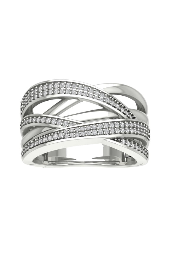 FINE JEWELRY Sterling Silver Lab Grown Diamond Criss Cross Band Ring (3/8 cttw, D-F Color, VS Clarity), Size 8.5