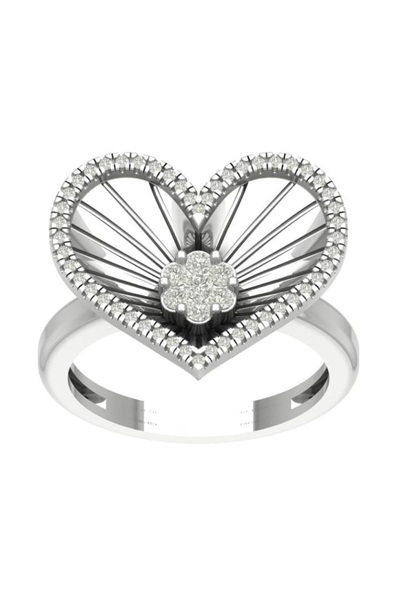 FINE JEWELRY Sterling Silver Lab Grown Diamond Flower Heart Ring (1/3 cttw, D-F Color, VS Clarity), Size 10