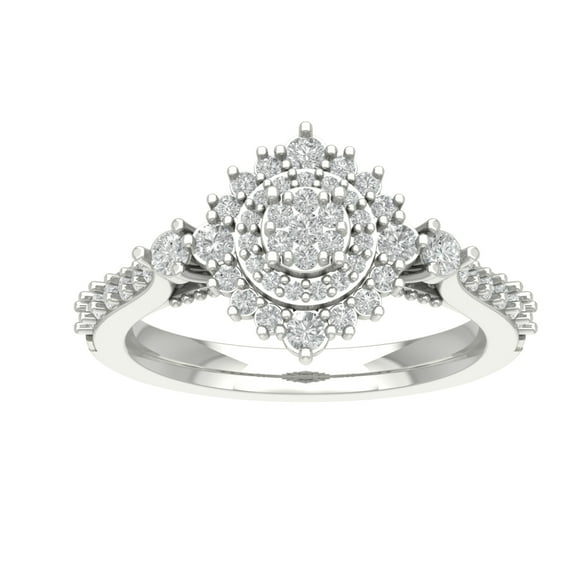 ARAIYA FINE JEWELRY Sterling Silver Lab Grown Diamond Halo Cluster Ring (3/4 cttw, D-F Color, VS Clarity), Size 7