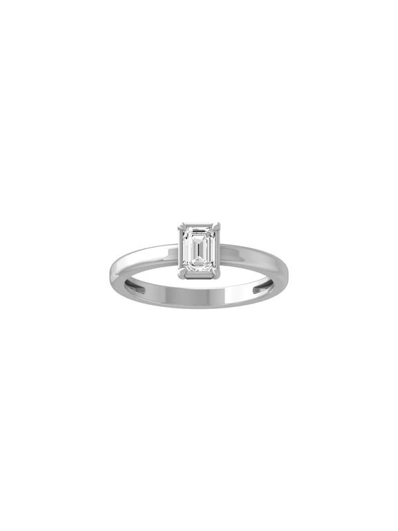 FINE JEWELRY Sterling Silver Lab-Grown Emerald-shape Diamond Solitaire Engagement Ring (1/2 Cttw, D-F Color, VS1 Clarity) Size 5.5