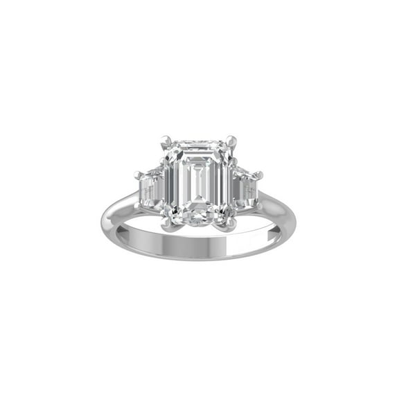 ARAIYA FINE JEWELRY Sterling Silver Lab-Grown Emerald-shape Diamond Three Stone Engagement Ring (3 Cttw, D-F Color, VS1 Clarity) Size 5
