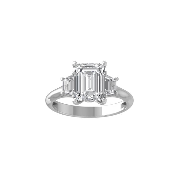ARAIYA FINE JEWELRY Sterling Silver Lab-Grown Emerald-shape Diamond Three Stone Engagement Ring (3 Cttw, D-F Color, VS1 Clarity) Size 7