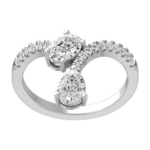 ARAIYA FINE JEWELRY Sterling Silver Lab-Grown Oval and pear-shape Diamond Bypass Band Ring (1 1/4 Cttw, D-F Color, VS1 Clarity) Size 10