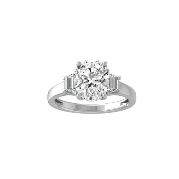 ARAIYA FINE JEWELRY Sterling Silver Lab-Grown Oval-shape Diamond Three Stone Engagement Ring (3 Cttw, D-F Color, VS1 Clarity) Size 7.5