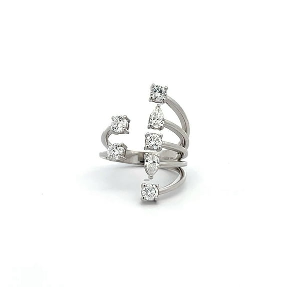 ARAIYA FINE JEWELRY Sterling Silver Lab-Grown Pear and round-shape Diamond Open Band Ring (1 3/4 Cttw, D-F Color, VS1 Clarity) Size 7