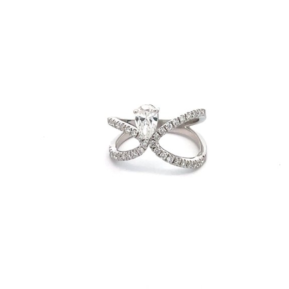 ARAIYA FINE JEWELRY Sterling Silver Lab-Grown Pear and round-shape Diamond Promise Engagement Ring (1 Cttw, D-F Color, VS1 Clarity)