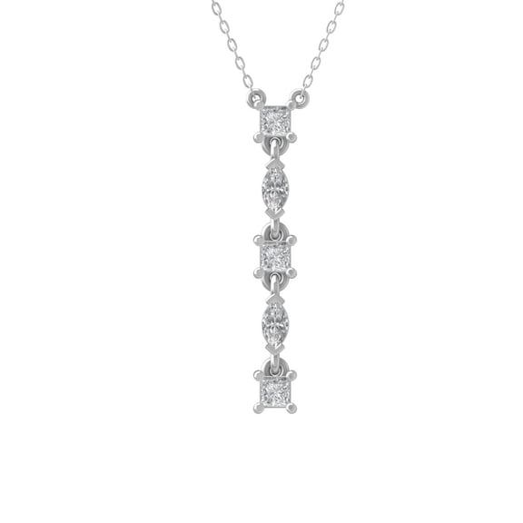 ARAIYA FINE JEWELRY Sterling Silver Marquise and princess-shape Fashion Pendant with Silver Cable Chain Necklace (1/3 cttw, I-J Color, I2-I3 Clarity) 18"
