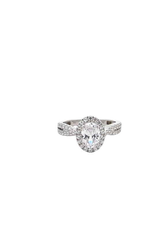 ARAIYA FINE JEWELRY Sterling Silver Oval and Round-Shape Lab Grown Diamond Halo Solitaire Engagement Ring (1 1/2 Cttw, D-F Color, VS1 Clarity) Size 9.5