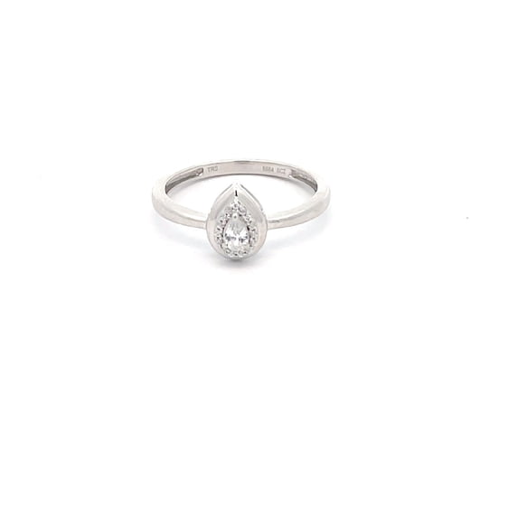 ARAIYA FINE JEWELRY Sterling Silver Pear and Round Diamond Halo Engagement Ring (1/8 cttw, I1 Clarity, I-J Color) Size 5