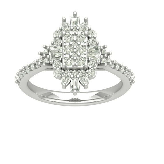 ARAIYA FINE JEWELRY Sterling Silver Round Baguette and Marquise Lab Grown Diamond Halo Ring (1 cttw, D-F Color, VS Clarity), Size 9.5