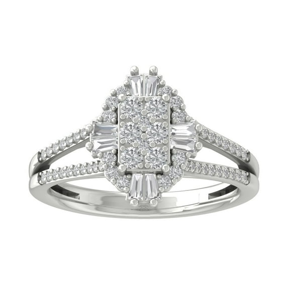 ARAIYA FINE JEWELRY Sterling Silver Round Baguette and Marquise Lab Grown Diamond Halo Ring (3/4 cttw, D-F Color, VS Clarity), Size 9.5