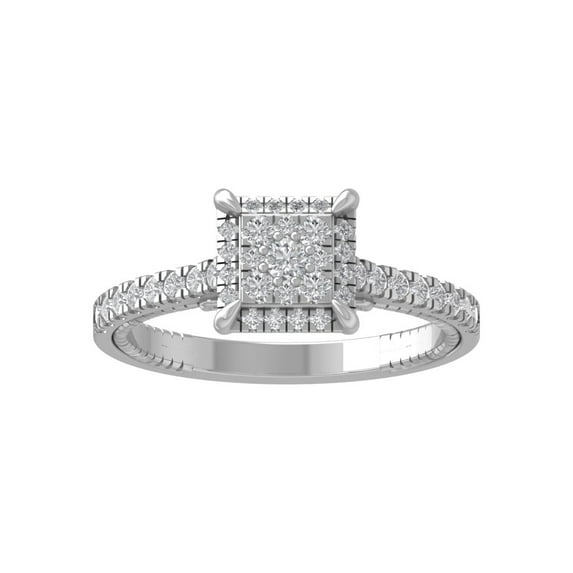 ARAIYA FINE JEWELRY Sterling Silver Round Cluster Diamond Engagement Ring (1/2 cttw, I-J Color, I2-I3 Clarity), Size 6.5