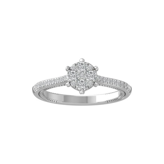 ARAIYA FINE JEWELRY Sterling Silver Round Cluster Diamond Engagement Ring (1/2 cttw, I-J Color, I2-I3 Clarity), Size 8.5