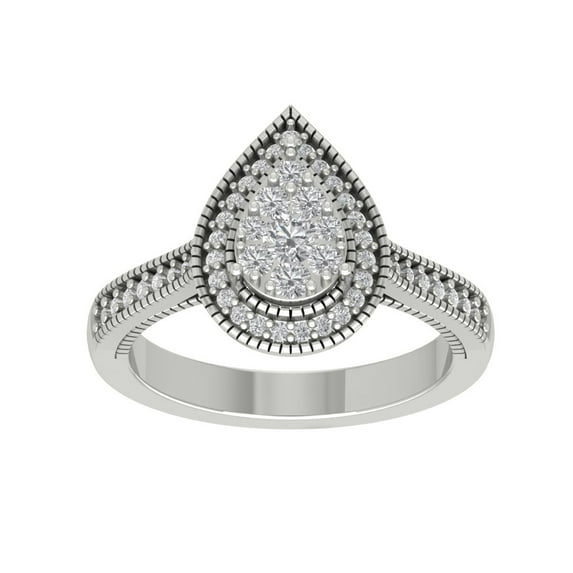 ARAIYA FINE JEWELRY Sterling Silver Round Cluster Diamond Engagement Ring (1/2 cttw, I2-I3 Clarity, I-J Color) Size 10