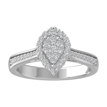 ARAIYA FINE JEWELRY Sterling Silver Round Cluster Diamond Engagement Ring (1/2 cttw, I2-I3 Clarity, I-J Color) Size 8