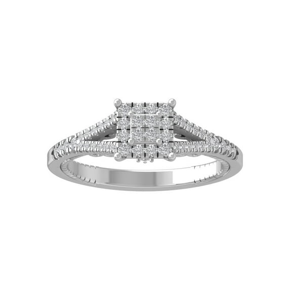 ARAIYA FINE JEWELRY Sterling Silver Round Cluster Diamond Engagement Ring (1/3 cttw, I-J Color, I2-I3 Clarity), Size 5.5