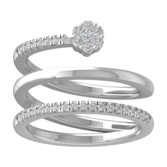 ARAIYA FINE JEWELRY Sterling Silver Round Cluster Diamond Engagement Ring (1/3 cttw, I2-I3 Clarity, I-J Color) Size 5.5