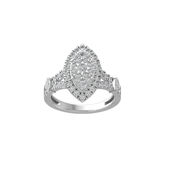 ARAIYA FINE JEWELRY Sterling Silver Round Cluster Diamond Engagement Ring (1 cttw, I-J Color, I2-I3 Clarity), Size 5.5