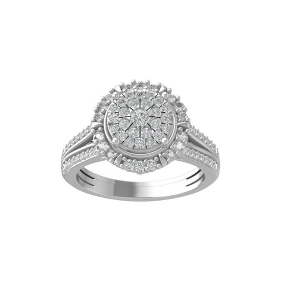 ARAIYA FINE JEWELRY Sterling Silver Round Cluster Diamond Engagement Ring (3/4 cttw, I-J Color, I2-I3 Clarity), Size 6.5