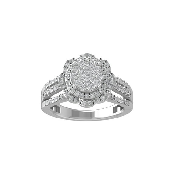 ARAIYA FINE JEWELRY Sterling Silver Round Cluster Diamond Engagement Ring (3/4 cttw, I-J Color, I2-I3 Clarity), Size 6