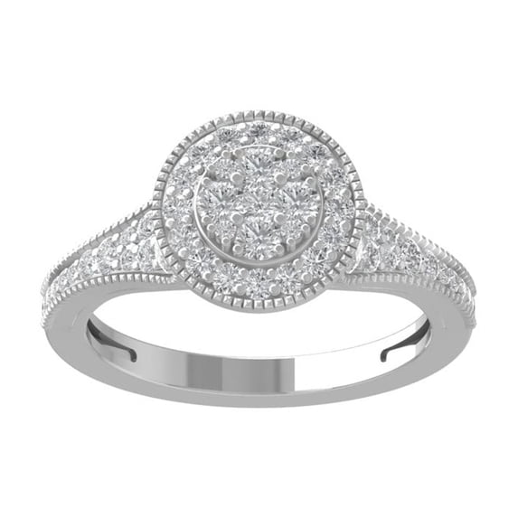 ARAIYA FINE JEWELRY Sterling Silver Round Cluster Diamond Engagement Ring (3/4 cttw, I2-I3 Clarity, I-J Color) Size 7.5