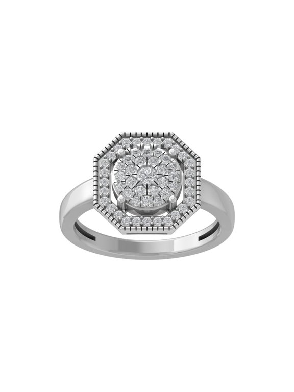 FINE JEWELRY Sterling Silver Round Cluster Diamond Engagement Ring (3/8 cttw, I-J Color, I2-I3 Clarity), Size 10