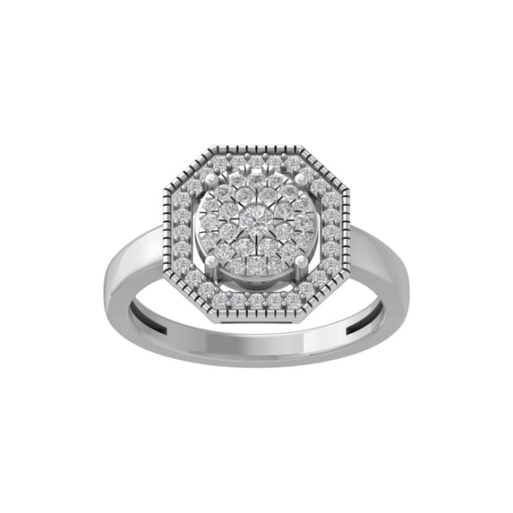 ARAIYA FINE JEWELRY Sterling Silver Round Cluster Diamond Engagement Ring (3/8 cttw, I-J Color, I2-I3 Clarity), Size 7.5