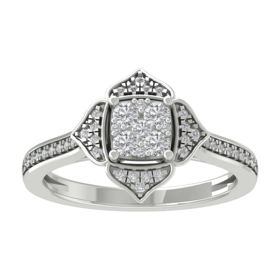 ARAIYA FINE JEWELRY Sterling Silver Round Cluster Diamond Engagement Ring (3/8 cttw, I2-I3 Clarity, I-J Color) Size 8.5