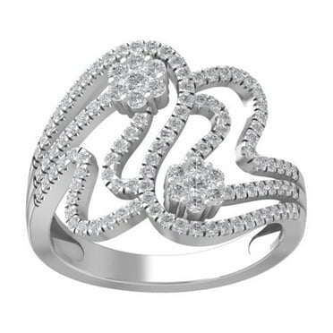 ARAIYA FINE JEWELRY Sterling Silver Round Cluster Diamond Engagement Ring (5/8 cttw, I2-I3 Clarity, I-J Color) Size 9