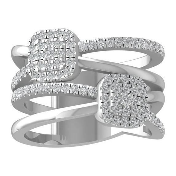 ARAIYA FINE JEWELRY Sterling Silver Round Cluster Lab Grown Diamond Double Cross Engagement Ring (1/2 cttw, VS Clarity, D-E Color) Size 8.5