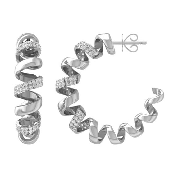 ARAIYA FINE JEWELRY Sterling Silver Round Diamond C-Hoop Earrings (1/2 cttw, I2-I3 Clarity, I-J Color)