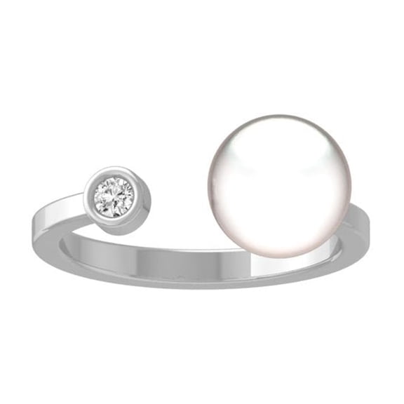 ARAIYA FINE JEWELRY Sterling Silver Round Diamond and Pearl Ring (1/20 cttw, I2-I3 Clarity, I-J Color) Size 8.5